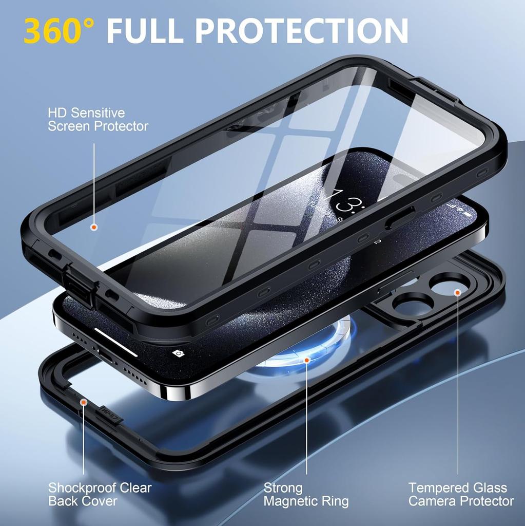 for iPhone 15 Pro Max Waterproof Case, Shockproof Dustproof Phone Case with Screen Protector, For iphone 15 Pro Waterproof Case