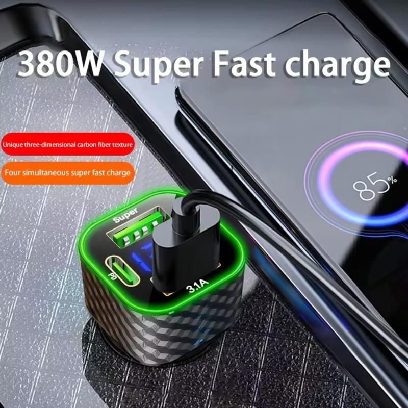 Intelligent  4 Port Car Chargers  Double  PD USB 3.1A Rapid Chargers  Universal 12V/24V Car Adapter Simple Installs for Vehicle Truck