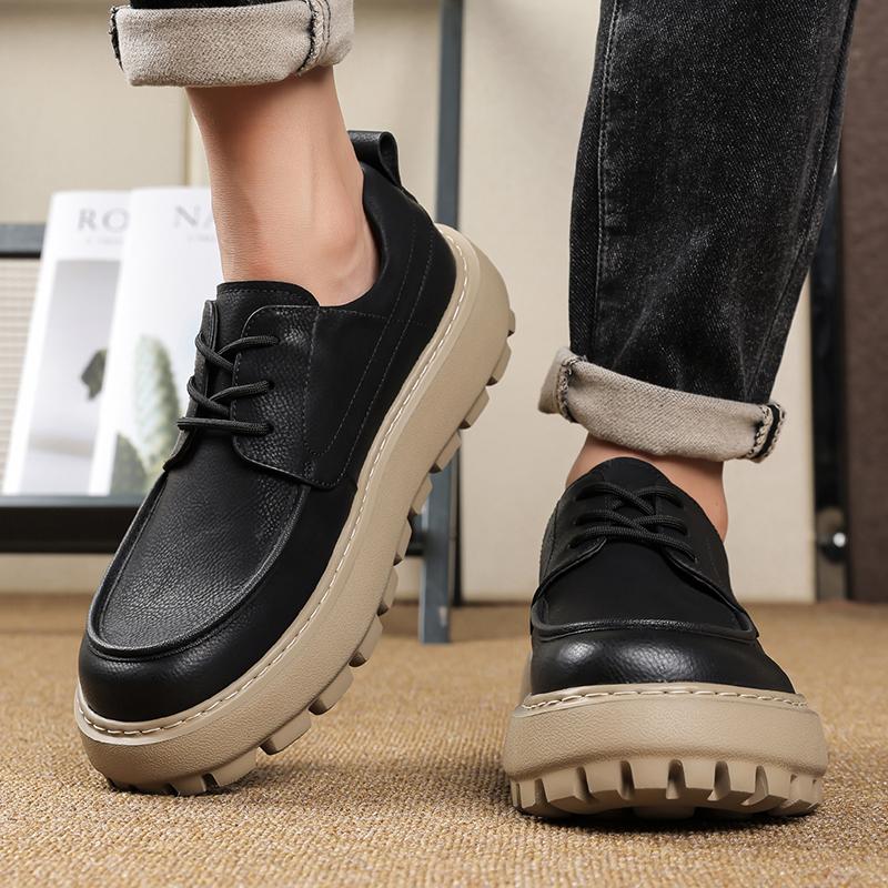 Stylish Thick Bottom Designers Genuine Leather Shoes Walking Slip-on Oxford Shoes New Men Casual Leather Business Tooling Shoes
