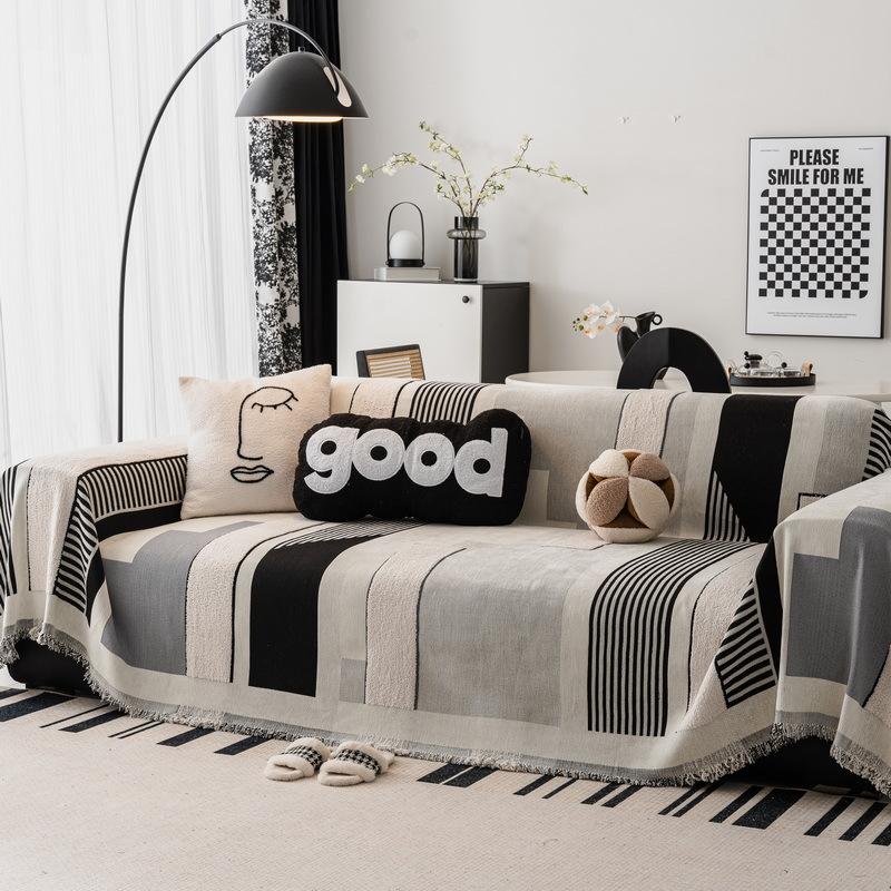 Striped Chenille Velvet Sofa Towel Universal Couch Chair Cover Throw Blanket Furniture Protector for All Season Dustproof