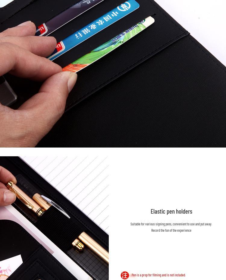 A4 Leather Business Folder with Calculator and Notepad Holder
