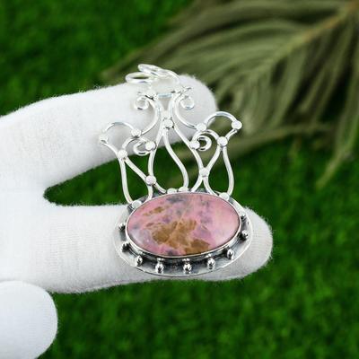 Birthday Gift For Her Natural Rhodonite Gemstone Pendant 925 Sterling Silver
