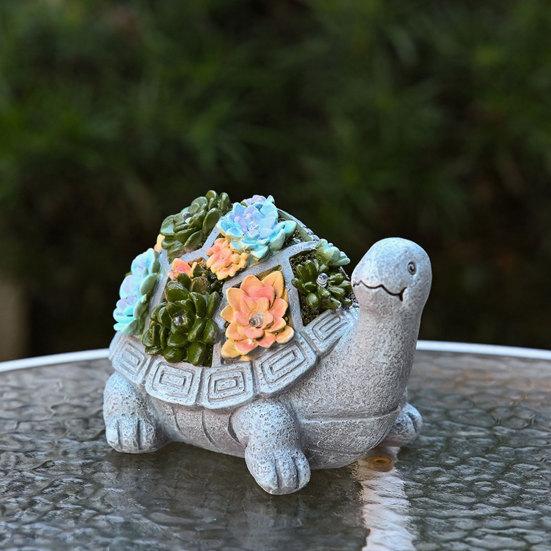 Yousheng Solar Turtle Statue Light, Garden Resin Turtle Succulents Sculpture Solar Light, Outdoor Waterproof Solar Yard Light for Patio Lawn