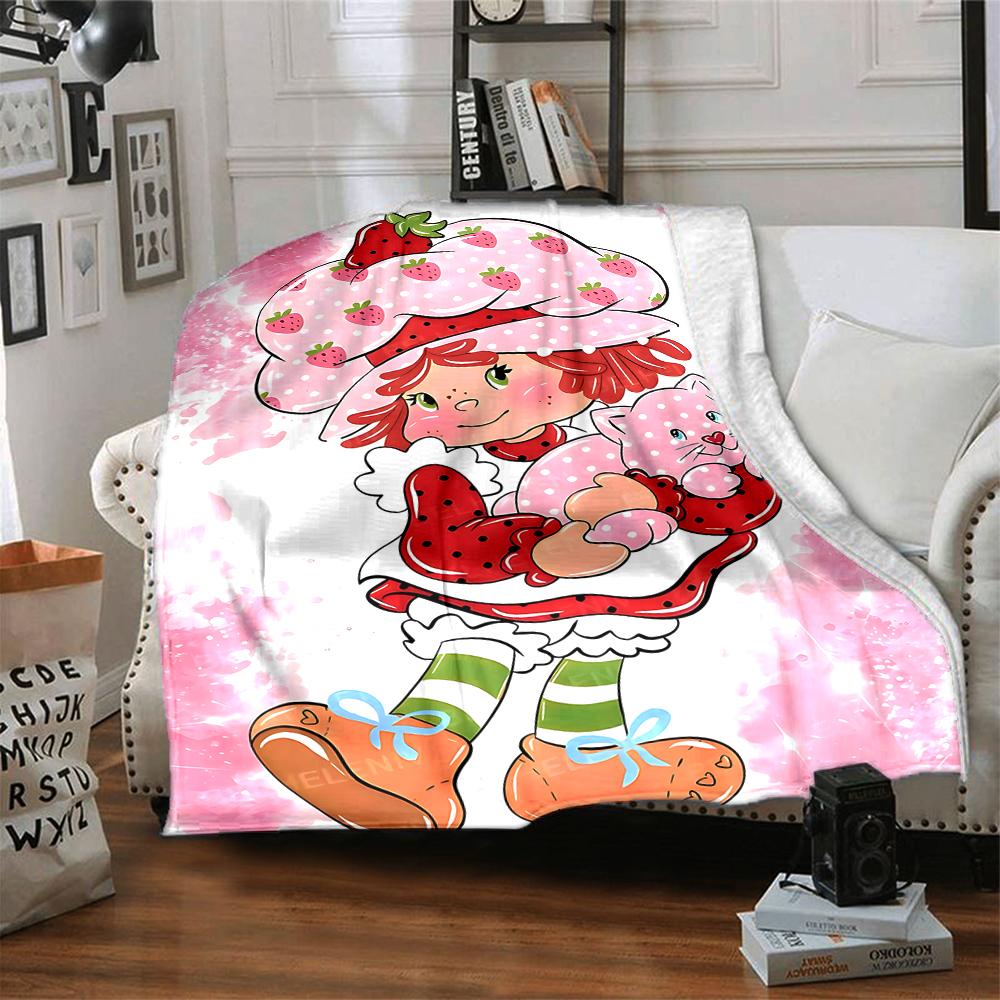 1Pc Strawberry Shortcake'S Sweet Adventure Blanket For Couch Bed Plush Cozy Fuzzy Blanket Super Soft Warm Blankets For Fall And Winter 0918257