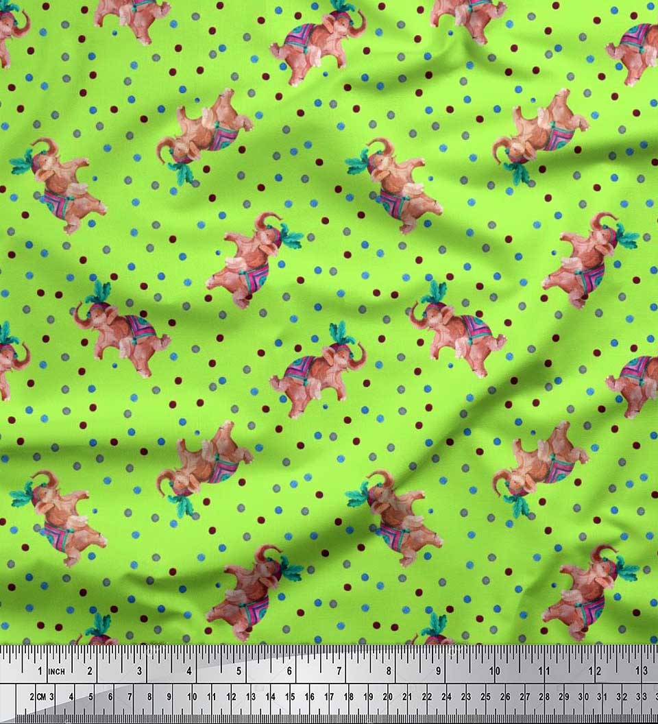 

Тканина Soimoi Blue Rayon Dot & Elephant Nursery Themes Print Fabric by the Yard 42 дюйма 42 Inch Wide - Cotton Cambric зелений