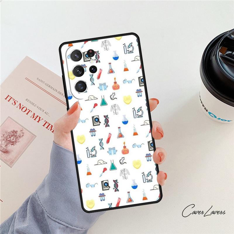 Vintage Seamless Chemistry Laboratory phone case For Samsung Galaxy S24 S25 S23 S22 Ultra Note 10 20 Plus S20 S21 FE Cover