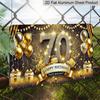 2D Flat, 1pc "70th Happy Birthday" Gold Glitter Aluminium Plaque Sign 12x8 Inch - Black & Gold 70th Birthday Balloon Design, Metal Wall Decor for