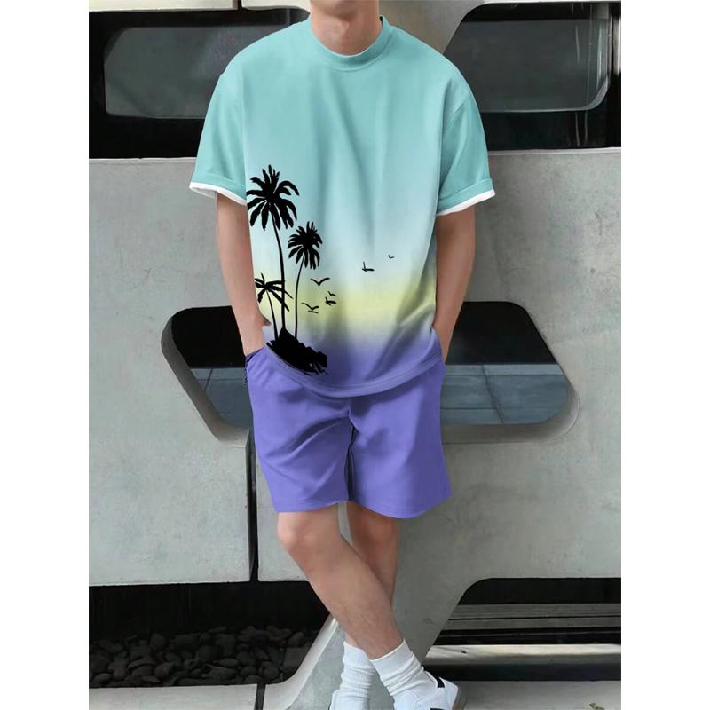 Letní Ležérní Každodenní Pánské Triko Outdoor Sportovní Plážové Kalhoty Street Fashion Krátký rukáv a Šortky se stahovací šňůrkou Pánský oblek