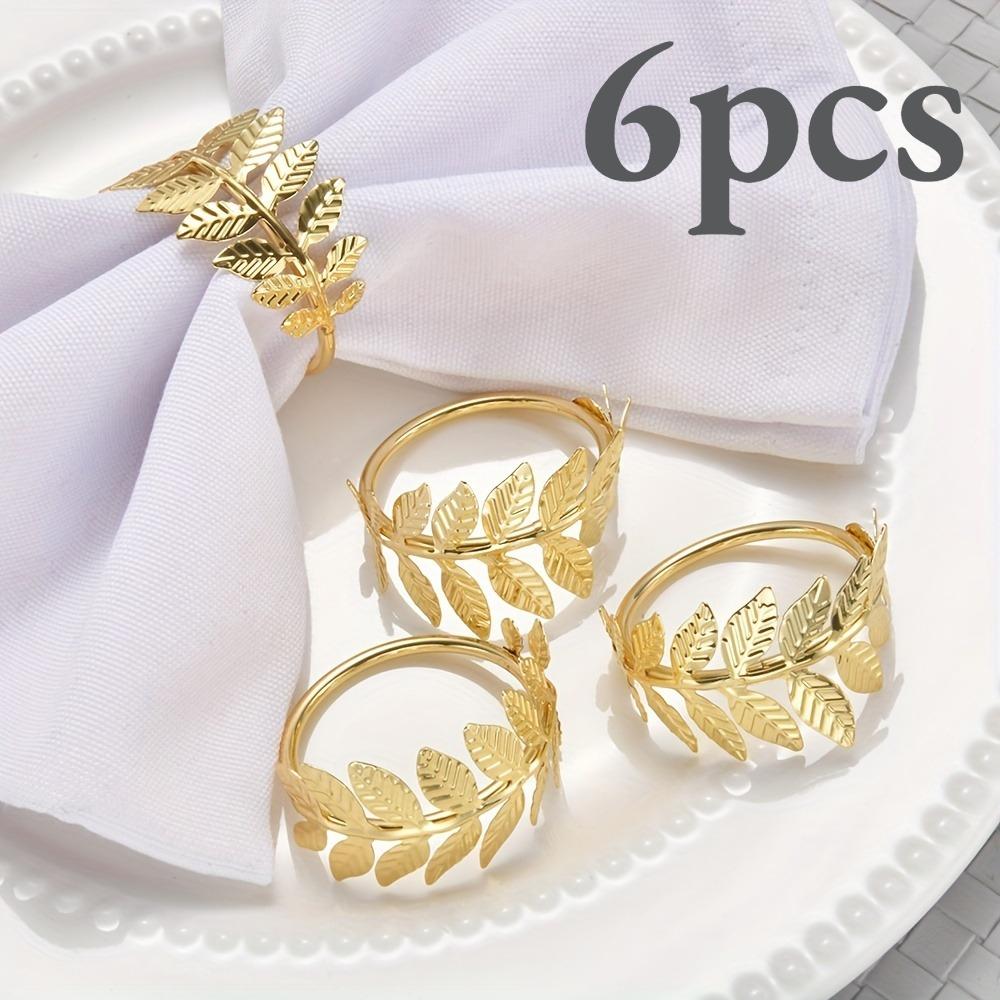 

6/12pcs Gold Stainless Steel Napkin Rings, Elegant Leaf Design Table Decor for Wedding, Christmas, Holiday Party, Reusable