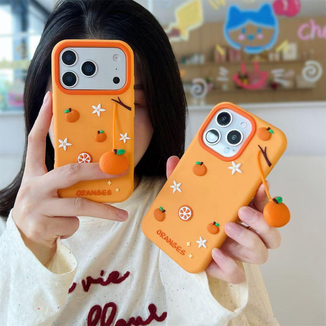 

Creative Cartoon Orange Pendant Case for iPhone 14/15/16/17 Pro Max iPhone 13 Pro Max