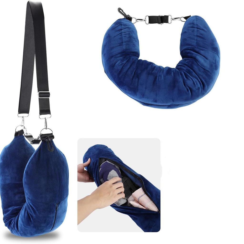 Cross-border U-shaped Travel Pillow with Soft Plush and Clothes Storage