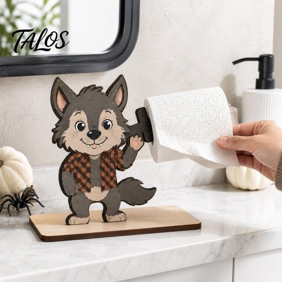 Gatto Nero Regalo di Festa 2 Pezzi Portasciugamani di Carta di Halloween, Dispenser Rotolo da Tavolo Animale Cartone Animato, Supporto in Legno per Asciugamani di Carta da Banco per