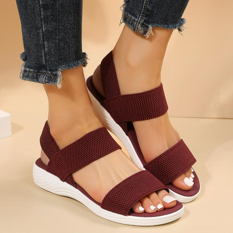 Fashion Women's Sandals Knit Elastic Cloth Sandals Comfortable Wedge Sandals Plus Size Lightweight Walking Sandal Slip on Summer Shoes