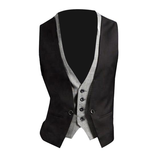 Erkek Sahte İki Parça V Yaka Kolsuz Düğmeli Cep Slim Fit Yelek Ceket