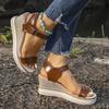 Fashion 2025 Summer Fashion Women's Wedge Heel Sandals Brown Buckle Strap Platform Sandalias Mujer Thick Sole Non Slip Beach Shoes Woman