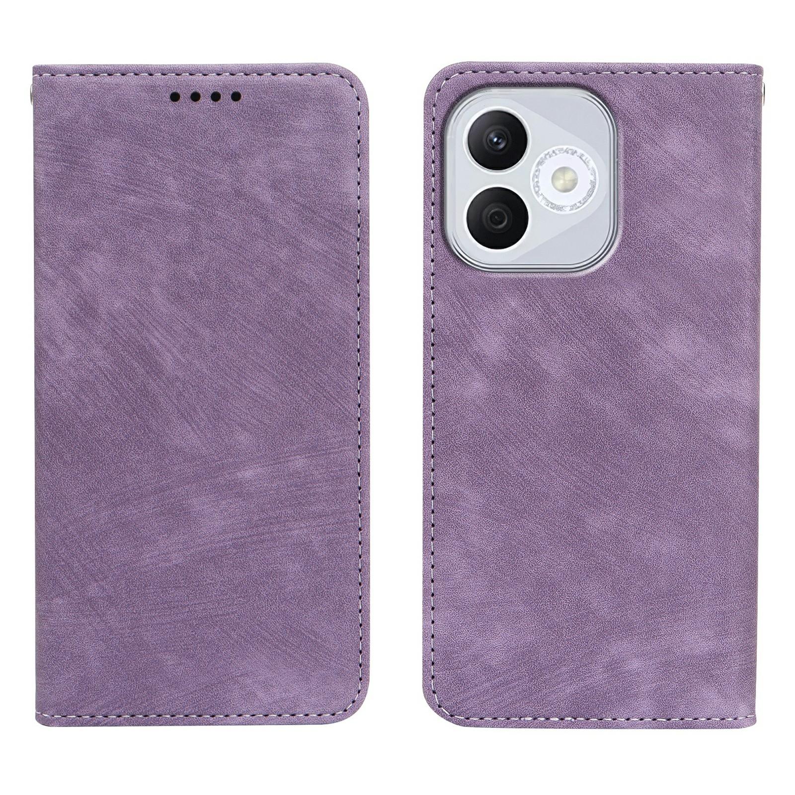 

For Honor 400 Lite 5G Case Strong Magnetic Leather Wallet Phone Cover with Striped Texture Purple