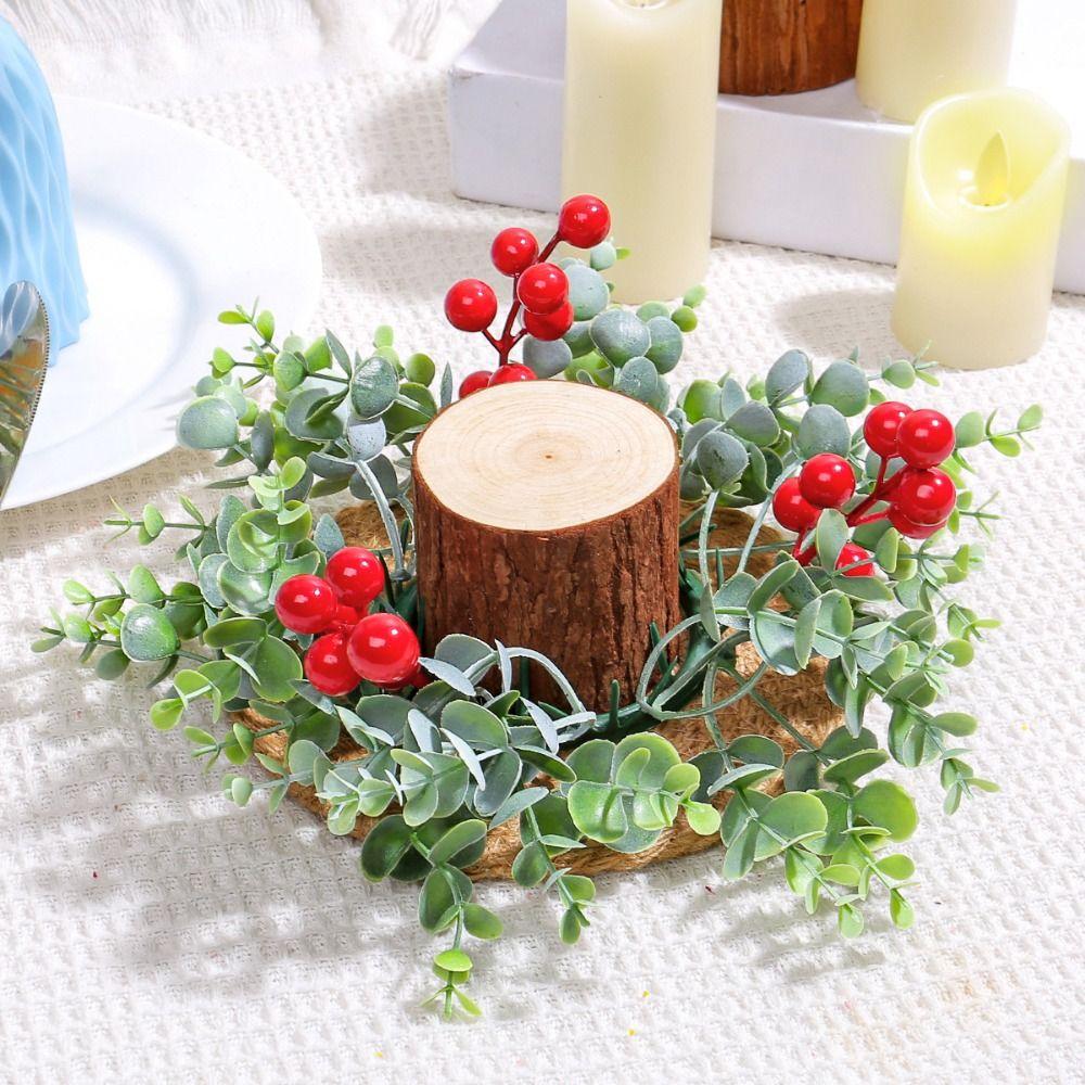 Red Fruit Candlestick Wreath Artificial Flower Eucalyptus Leaves Wreath  Christmas