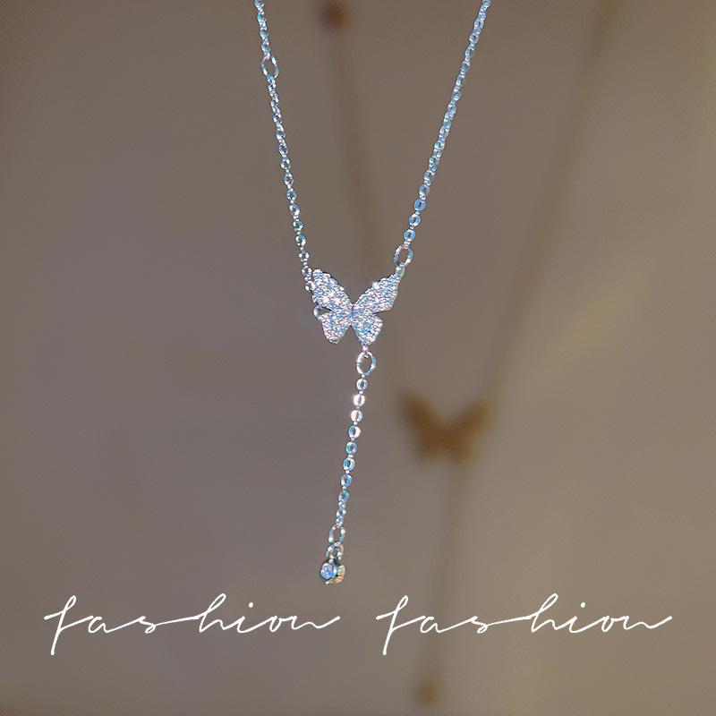 Butterfly zircon titanium steel necklace versatile niche light luxury collarbone chain with jewelry wholesale