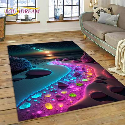 Neuer Stil Bunter Kiesel Regenbogenstraße Strandstein Natur Teppich Teppich für Wohnzimmer Schlafzimmer Zuhause Sofa, Rutschfeste Bodenmatte