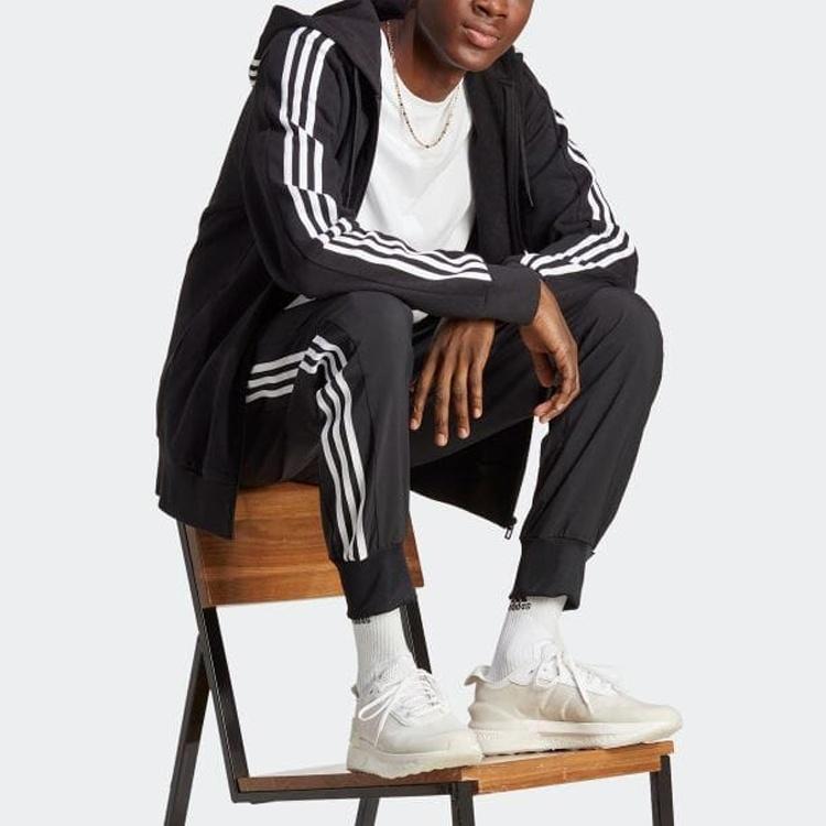 adidas French Terry 3-Stripes Full-Zip Hoodie 'Black White' Men's IC0433