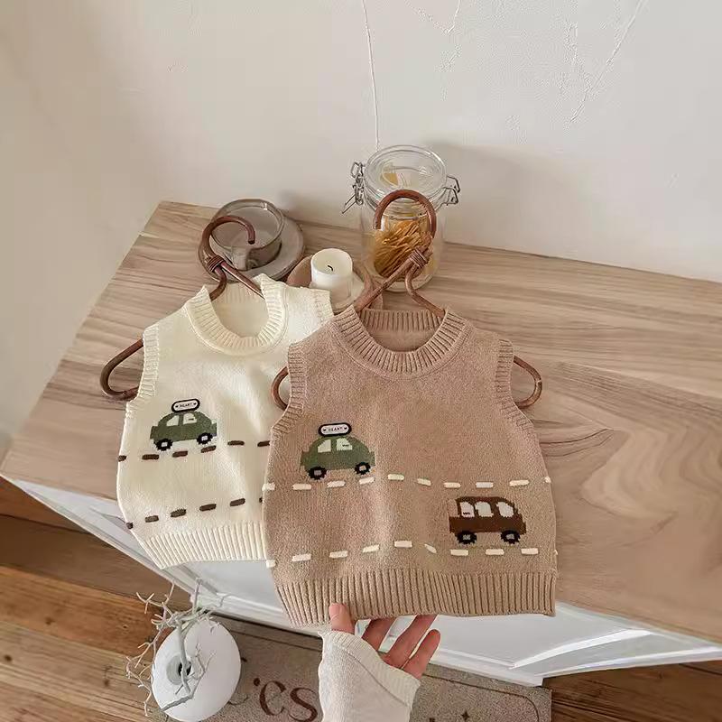Autumn Winter Cartoon Boys' Knitted Sweater Vest Korean Children's Clothing Boys' Baby Pullover Warm Sweater