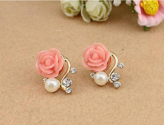 Jewelry New Design Gold Rose Pearl Stud Earrings For Women New Accessories Orecchini Perlas Earing
