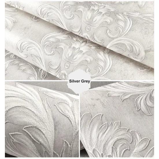 Evropský styl 3D stereo damaškový flokovaný netkaný tapetový role pro ložnici, obývací pokoj, moderní jednoduchá dekorace, tapetová role