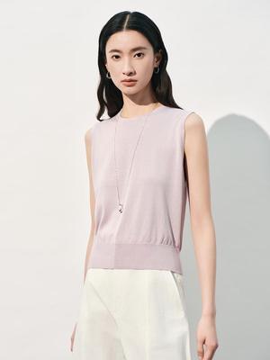 Women's Spring/Summer Mulberry Silk Sleeveless Knit Top - Loose, Slimming Vest with Round Neck