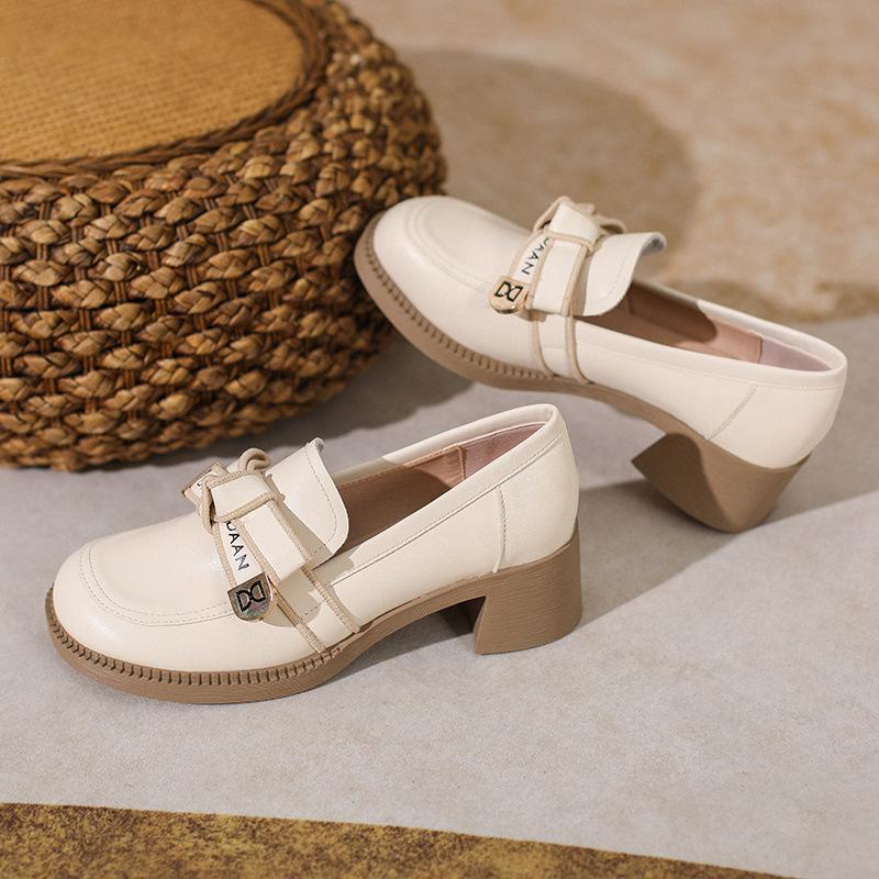 

С юбочной платформой женские осенние толстые каблуки маленькие кожаные туфли ветер одна педаль одинарные туфли женщины 40 абрикосовый