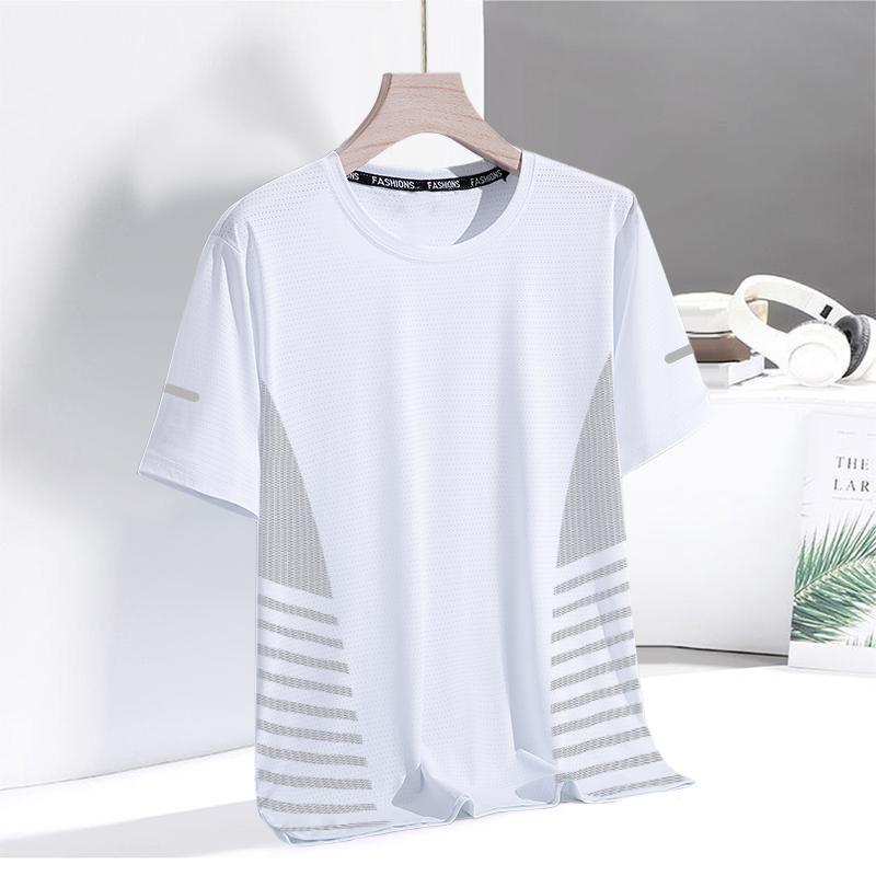 Fast Shipping Men's Quick Dry Summer Ice Silk T-Shirt - Round Neck, Breathable, Loose Fit, Plus Size, Short Sleeve Sports Top