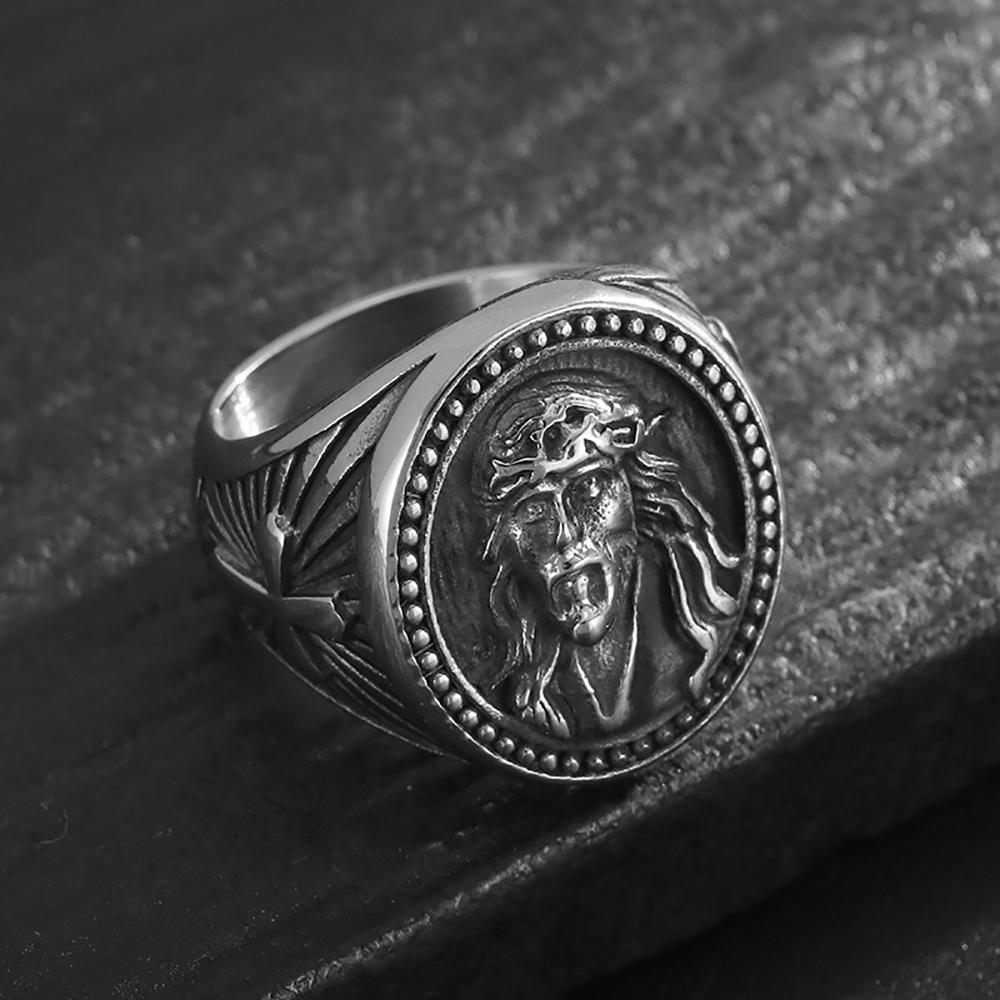Vintage Stainless Steel Knights Templar Rings for Men Women Hip Hop Shield Sword Shaped Warrior Ring Punk Amulet Jewelry Gifts