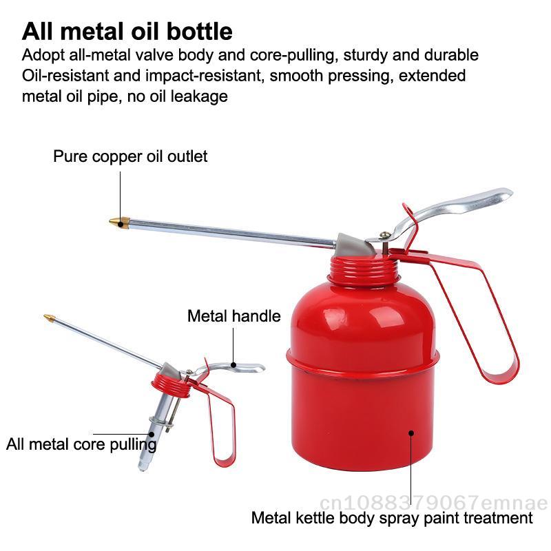 High-Pressure Manual Oil Dispenser Long-Nozzle Oil Filler Can 200/300/500ML for Motorcycle Car Home Injector Bottle