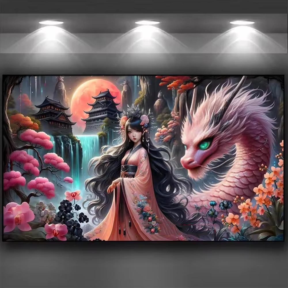 Large Size Mosaic DIY Full Diamond Painting Kits Art Fantasy Girl and Dragon Embroidery Cross Stitch Rhinestones
