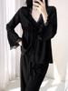 Live female Xia Bingsi Zhao Ruth sexy lace pajamas three-piece set suspender long sleeve trousers homewear
