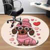 1PC Dachshund Hearts Office Round Area Rug, Mat Suitable For Office, Under Office Chairs Bedroom Living Room Home Decor, Room Deco
