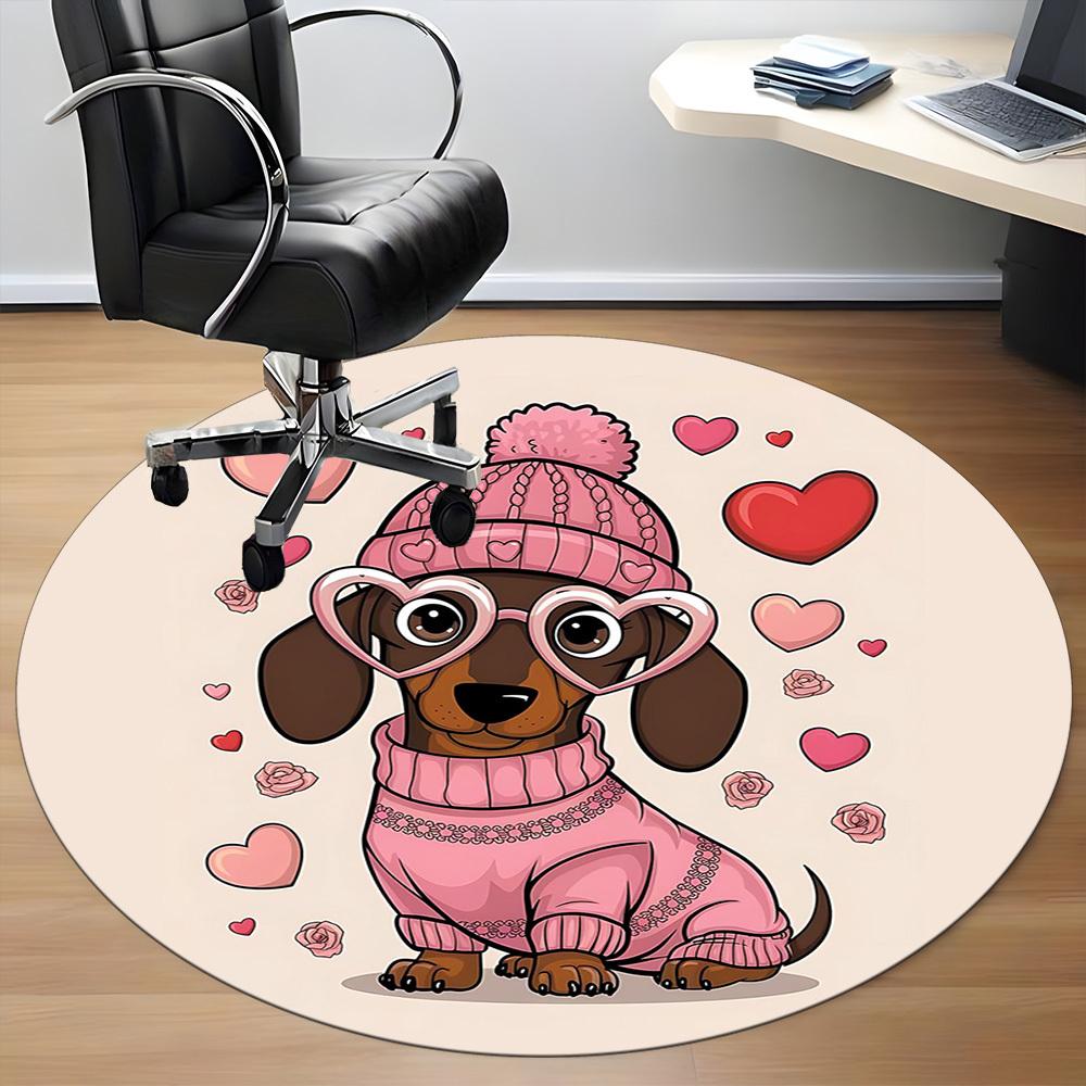 1PC Dachshund Hearts Office Round Area Rug, Mat Suitable For Office, Under Office Chairs Bedroom Living Room Home Decor, Room Deco