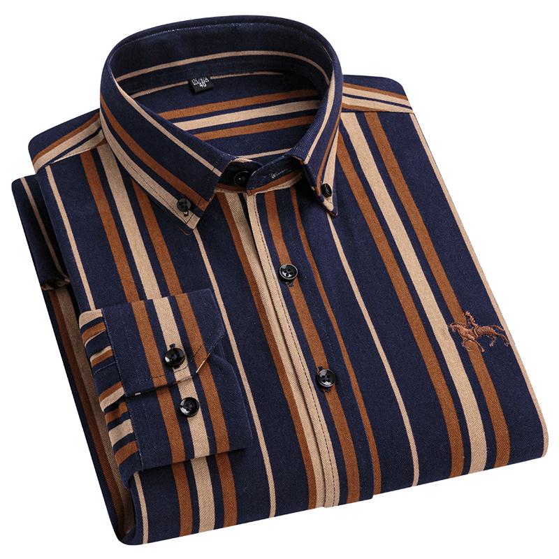 Plus size 100%cotton korean fashion long-sleeve shirts for men slim fit formal plain shirt striped houndstooth plaid clothes