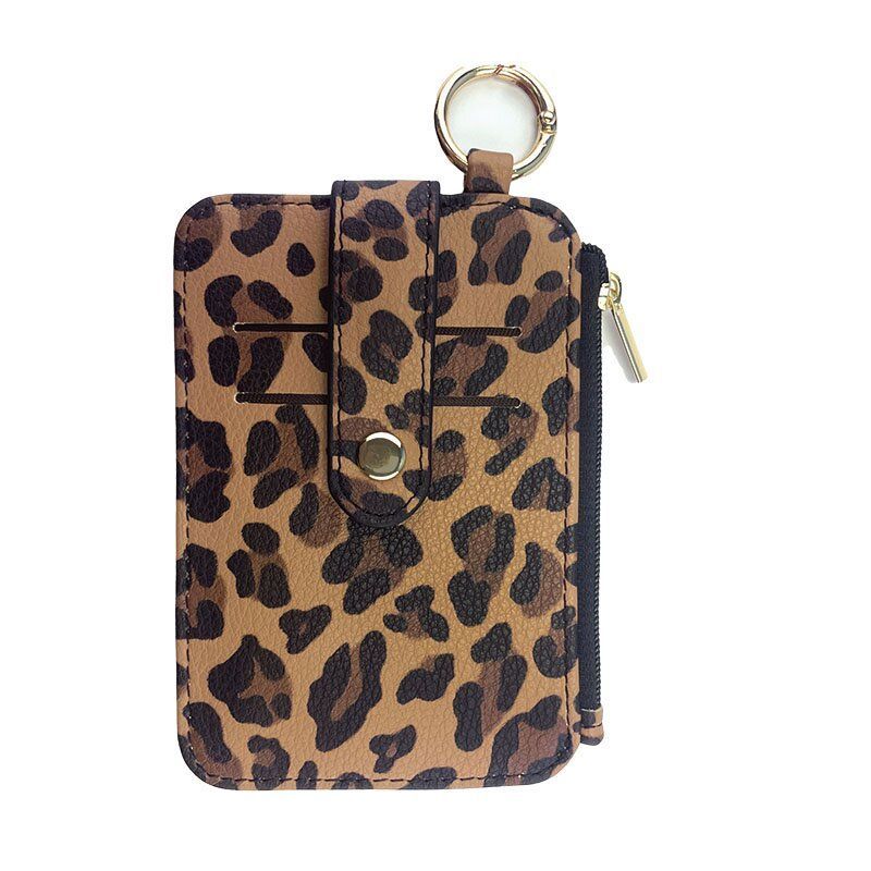 Multifunctional storage leopard print PU leather card bag card cover, small with zipper change, multi-card position card cover pendant.