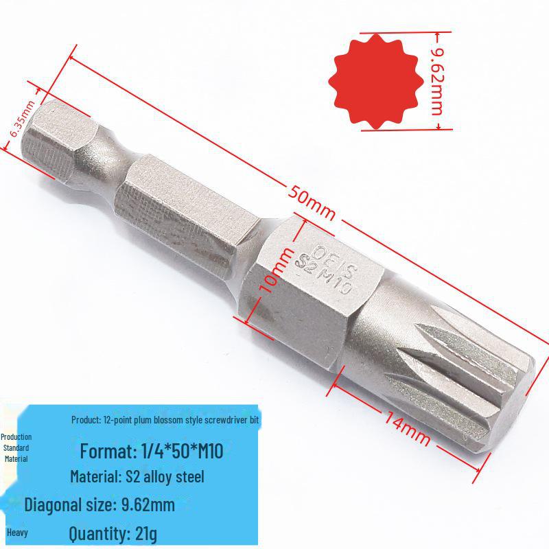 12-Winkel-Druckluftschraubendreherkopf aus gehärtetem S2-Stahl, 1/4" M-Typ, inneres Zwölf-Blumen-Design