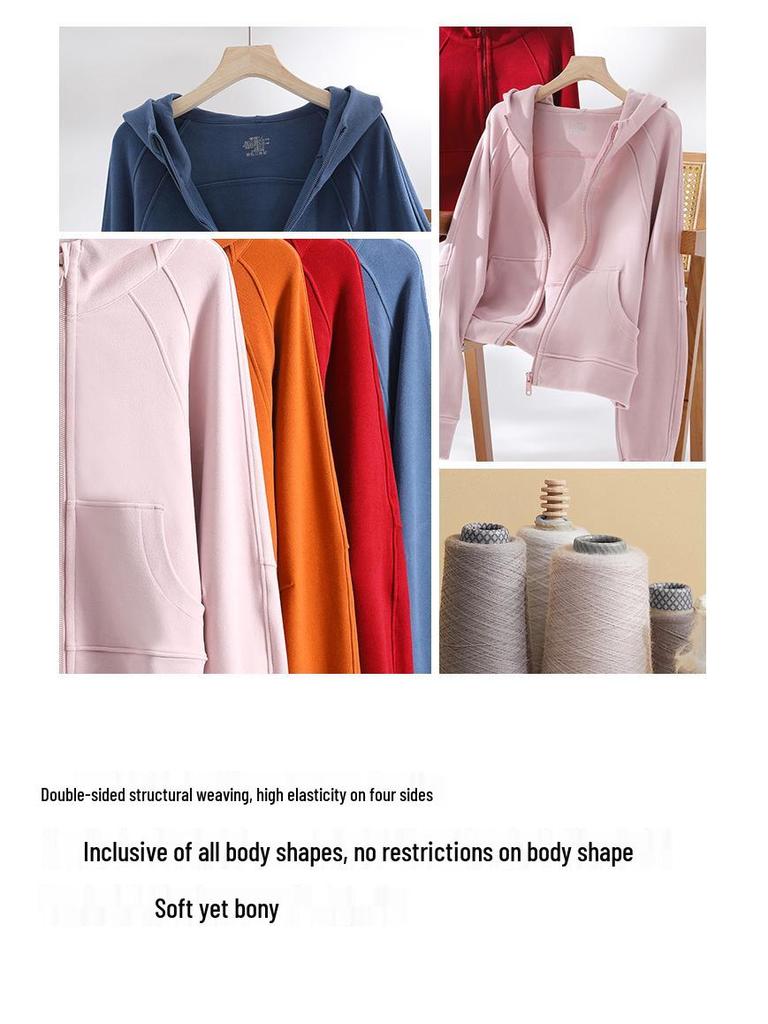 Damska bluza z kapturem zapinana na zamek, podszyta polarem - Ciepły kardigan sportowy z długim rękawem