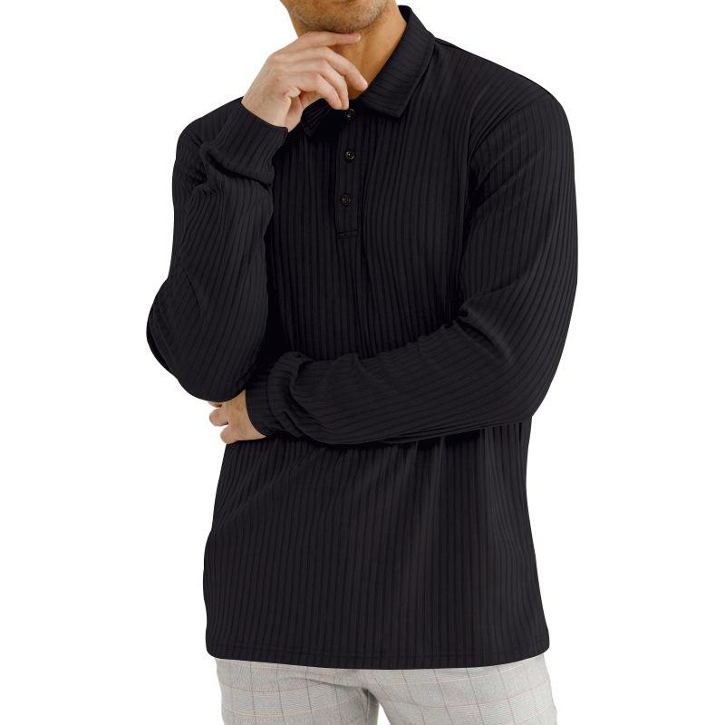 Мужская весенне-осенняя футболка с длинными рукавами и лацканами — фото 20