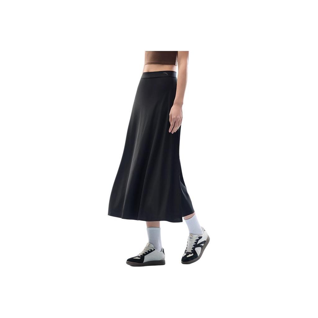 Anta Comfortable Simple Solid Color Mid Waist Casual Long Skirt Women skirts Black 962527203-2