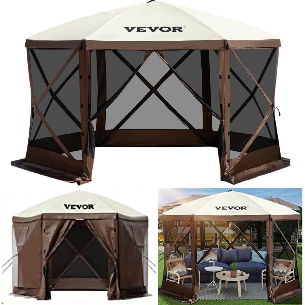 Pop-up Camping Gazebo Camping Canopy Shelter 6 Sided 12' x 12' Sun Shade
