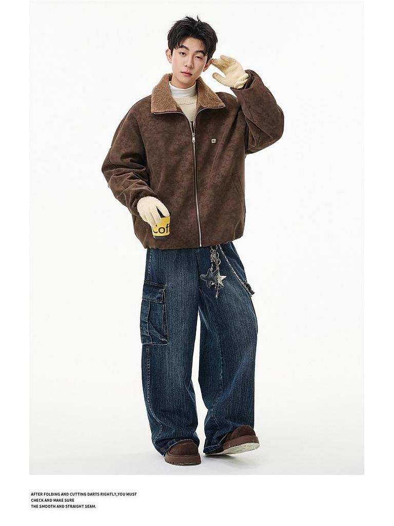 Men's Trendy Thickened Cotton Lapel Jacket for 2025 Fall/Winter - Loose Warm Motorcycle Outerwear