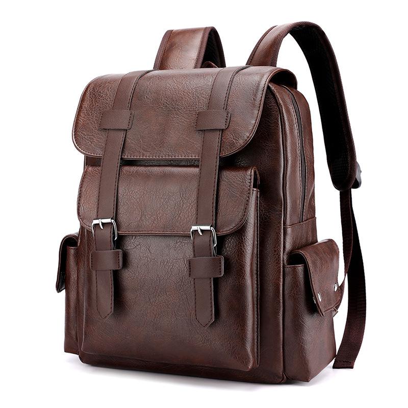 Mochila de Cuero PU de Gran Capacidad Estilo Coreano para Estudiantes y Viajeros - Unisex, Casual y de Moda Bolso de Doble Hombro