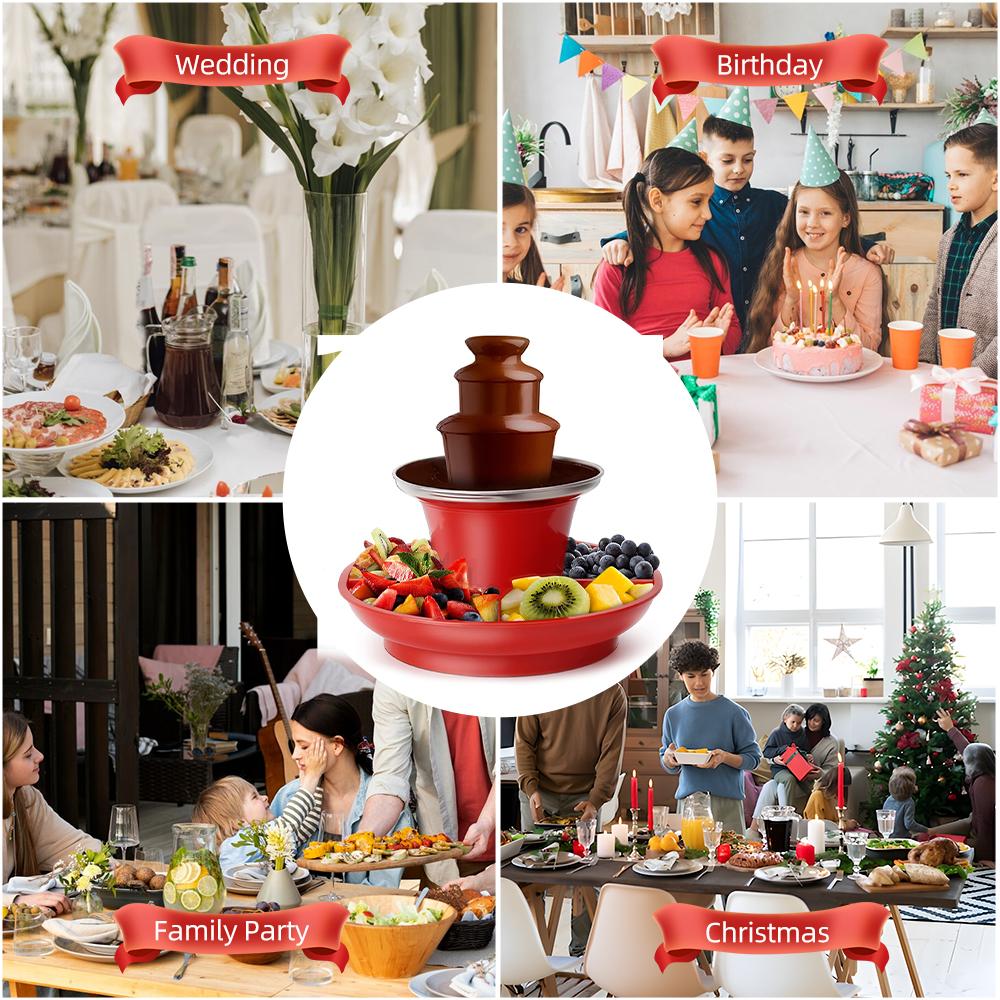 3 Tier Electric Chocolate Fountain Machine with Tray Food Grade Non Stick Stainless Steel White