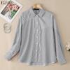 ZANZEA Women Casual Turn Down Collar Long Sleeve Loose Stripe Blouse