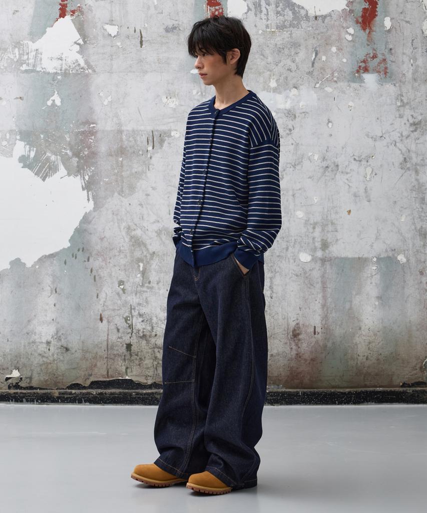 Agod Striped Knit Cardigan [Navy]