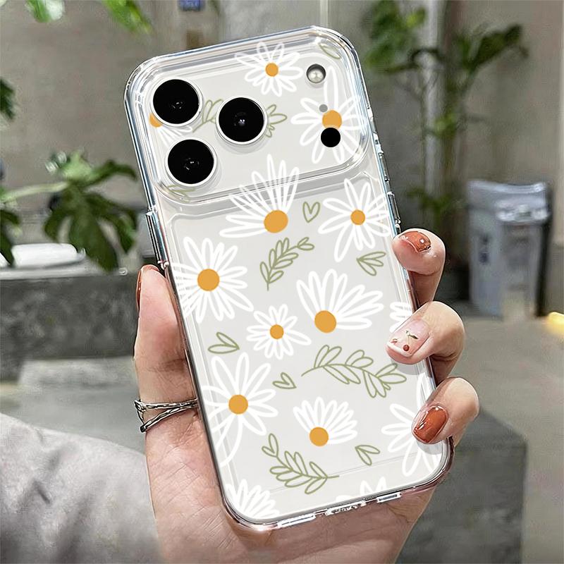 Silicone Clear Phone Case For iPhone 17 16 Pro 15 14 13 12 Pro Max 11 Transparent Shockproof Soft Beautiful Flower Printed Cover