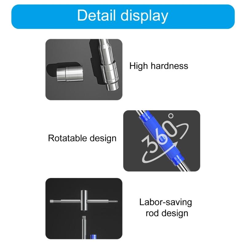 Rotating T Handle Wrenches with Sliding Levers and Interchangeable Heads for 1/2 3/8 1/4 Socket Solid High Carbon Steel